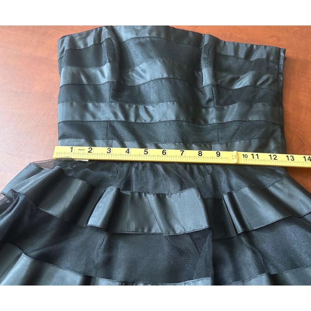 Vintage Betsey Johnson Evening Black Strapless Tiered Mesh Ruffle Dress Size 4 - Picture 6 of 11